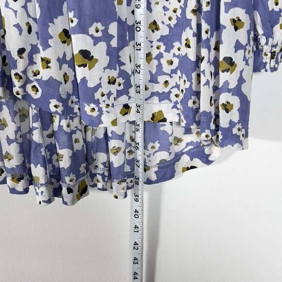 Free People Love Letter Tunic Top Mini Dress Sz S Blue Floral Long Sleeve - Picture 14 of 14